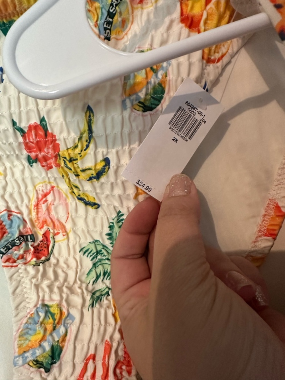 Old Navy White Smocked Bikini Top with Orange Starfish Print - Picture 5 of 5